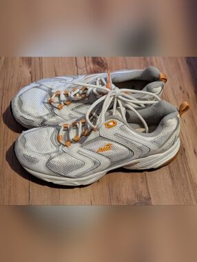 Avia Women's Size 7.5 White Sneakers with Orange Accents Lace Up